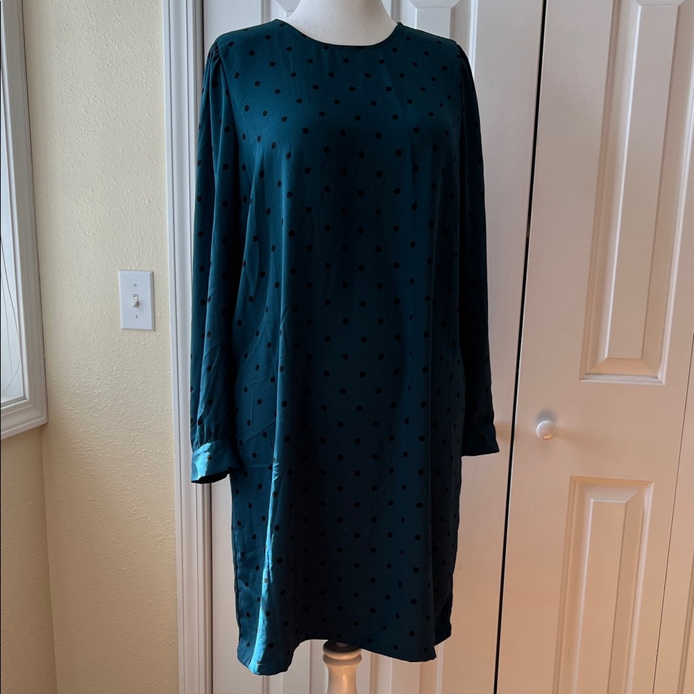 Old Navy Teal Long Sleeve Polka Dot Shift Dress